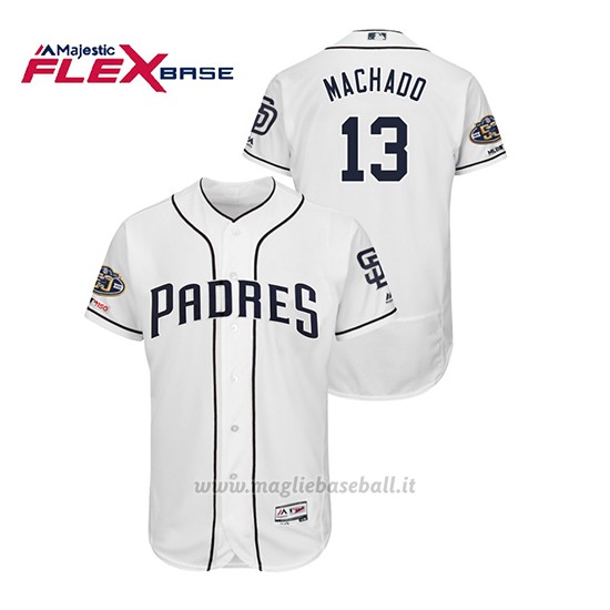 Maglia Baseball Uomo San Diego Padres Manny Machado 150th Aniversario Patch Flex Base Bianco